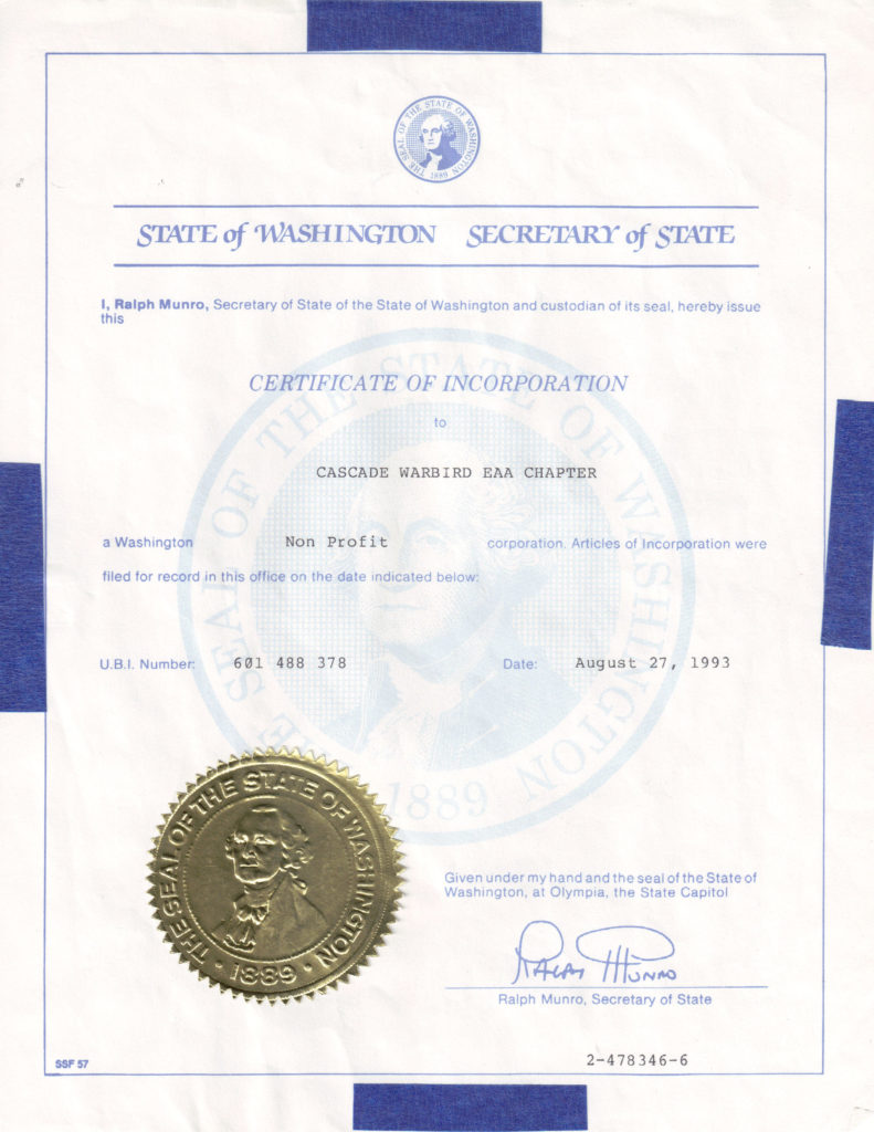 CWB WA certificate of incorporation – Cascade Warbirds